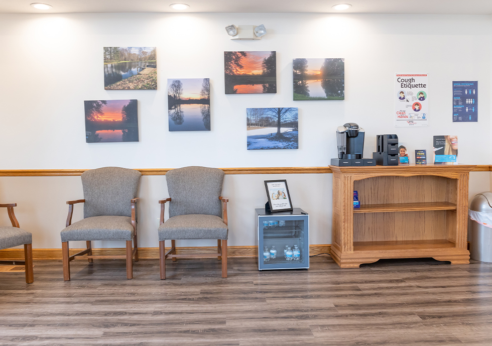 Chairs in dental office waiting room